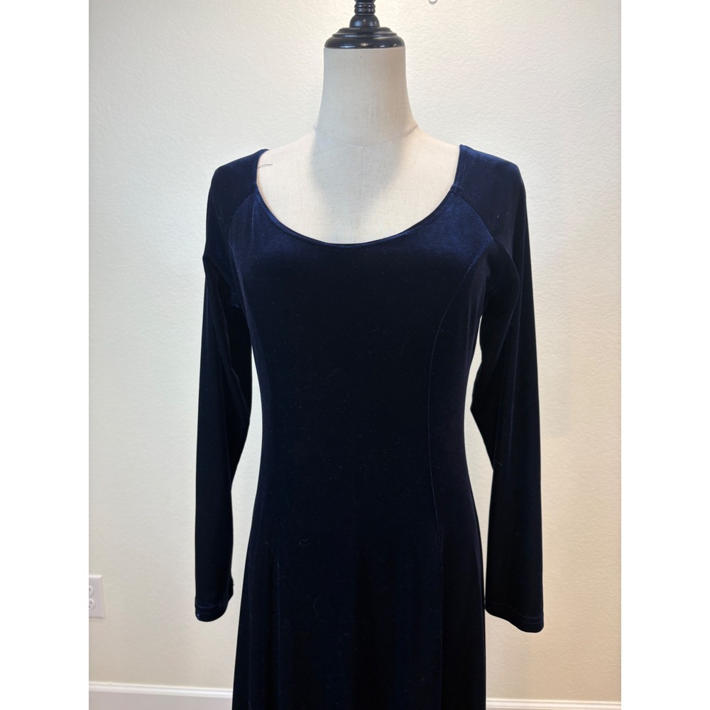 Moda International Midi Dress Women Medium Navy‎ Blue Velvet Long Sleeve witchy - Picture 3 of 8